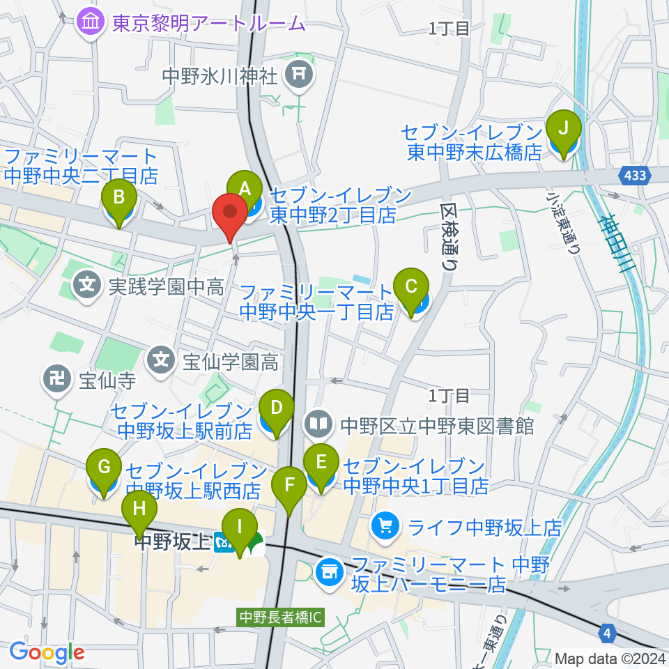 中野坂上aja周辺のコンビニエンスストア一覧地図