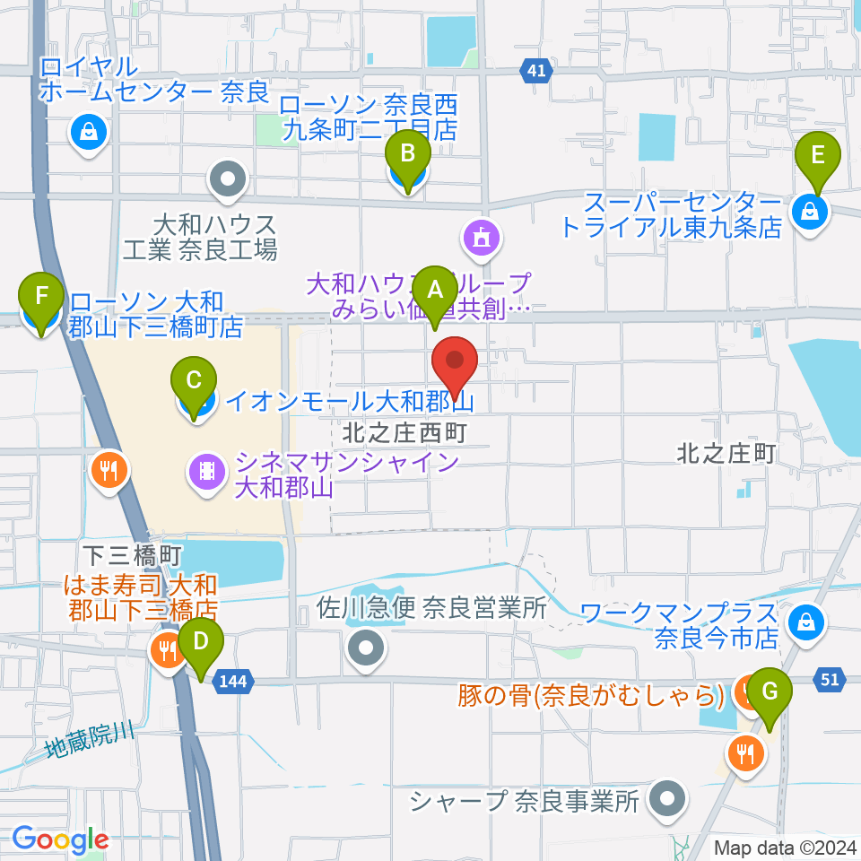 ジュエル奈良店周辺のコンビニエンスストア一覧地図