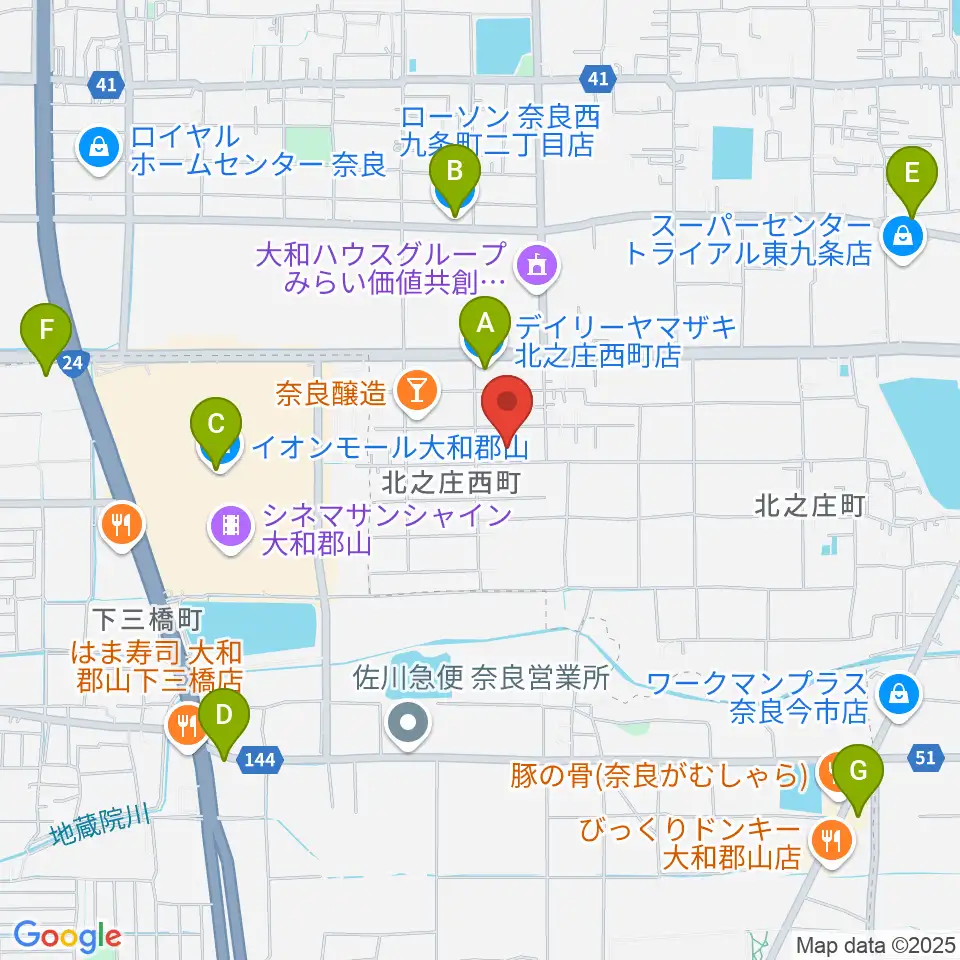 ジュエル奈良店周辺のコンビニエンスストア一覧地図