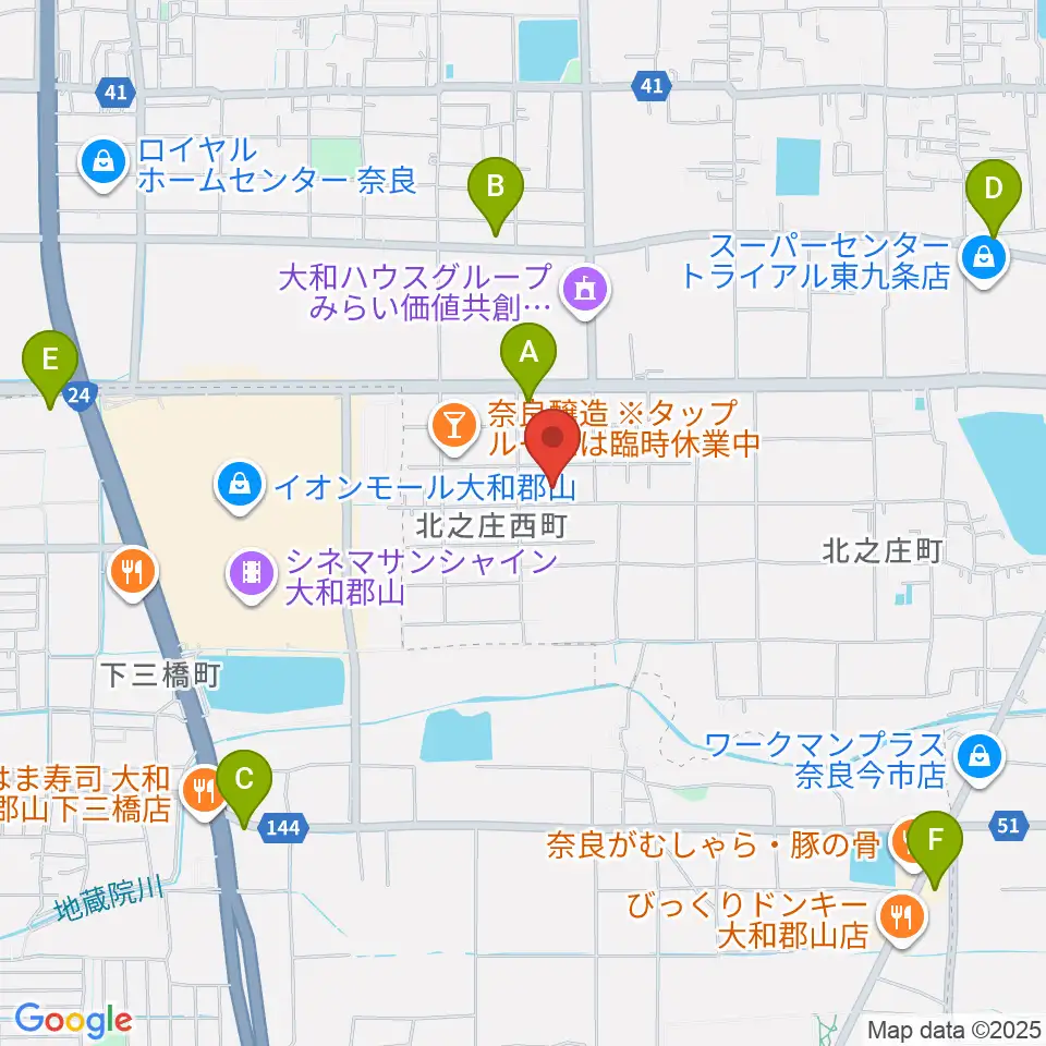 ジュエル奈良店周辺のコンビニエンスストア一覧地図