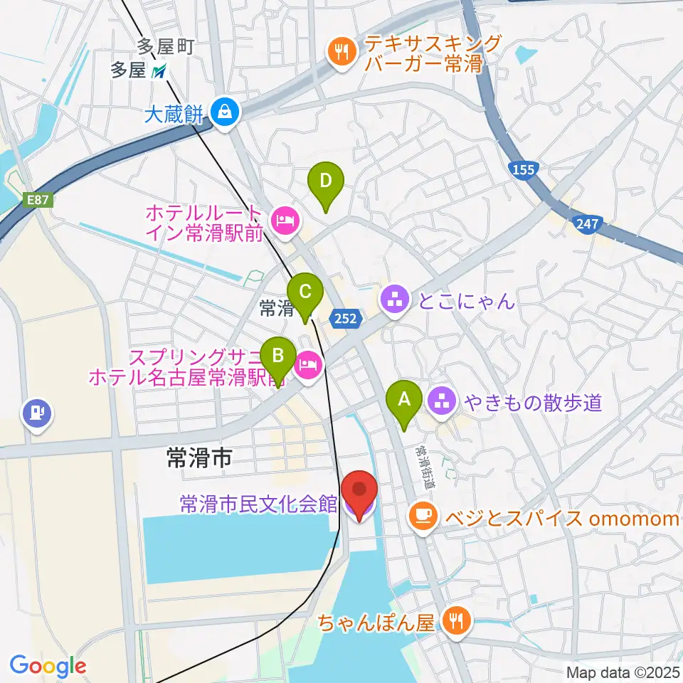 常滑市民文化会館周辺のコンビニエンスストア一覧地図