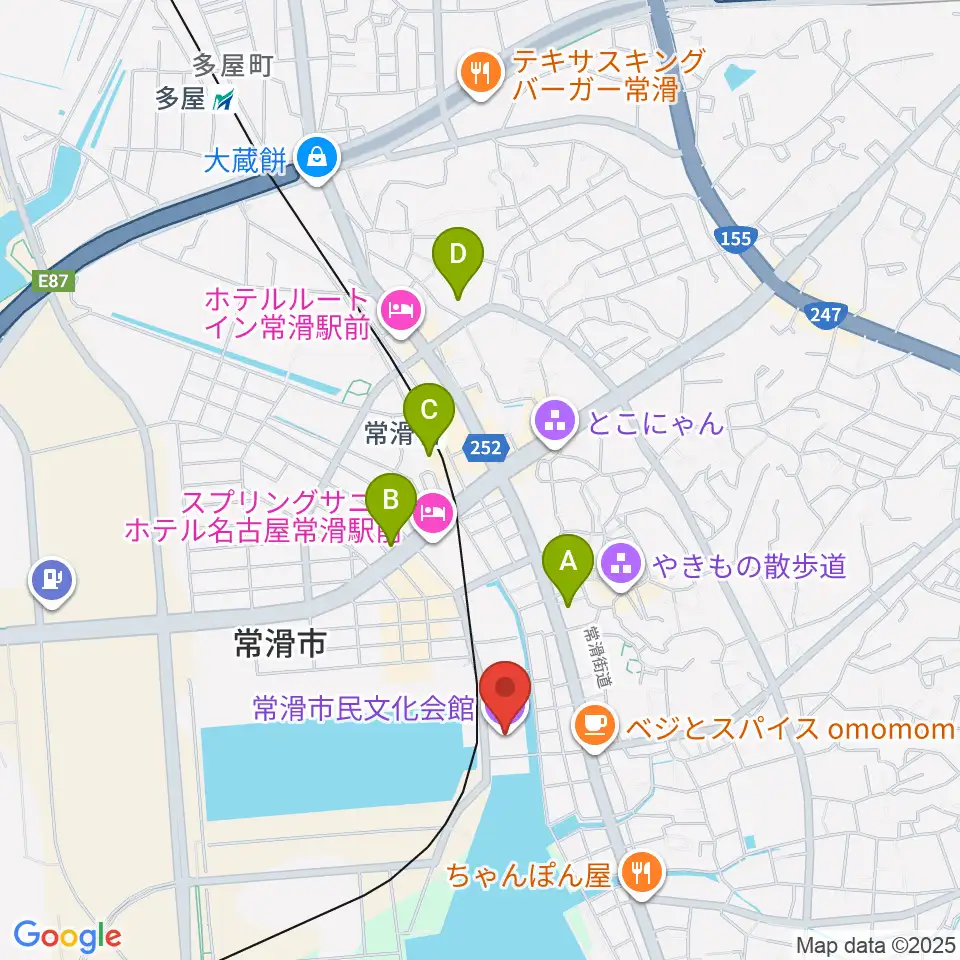 常滑市民文化会館周辺のコンビニエンスストア一覧地図