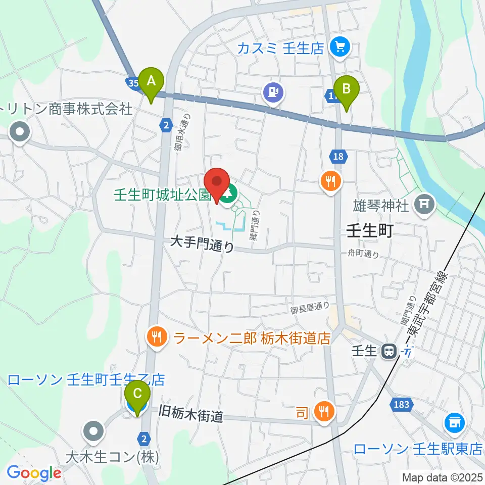 城址公園ホール 壬生中央公民館周辺のコンビニエンスストア一覧地図