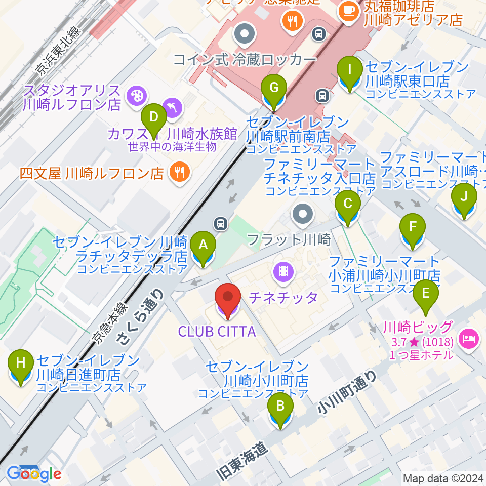 クラブチッタ周辺のコンビニエンスストア一覧地図