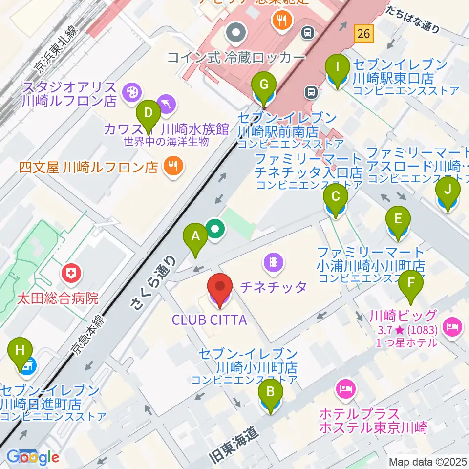 クラブチッタ周辺のコンビニエンスストア一覧地図