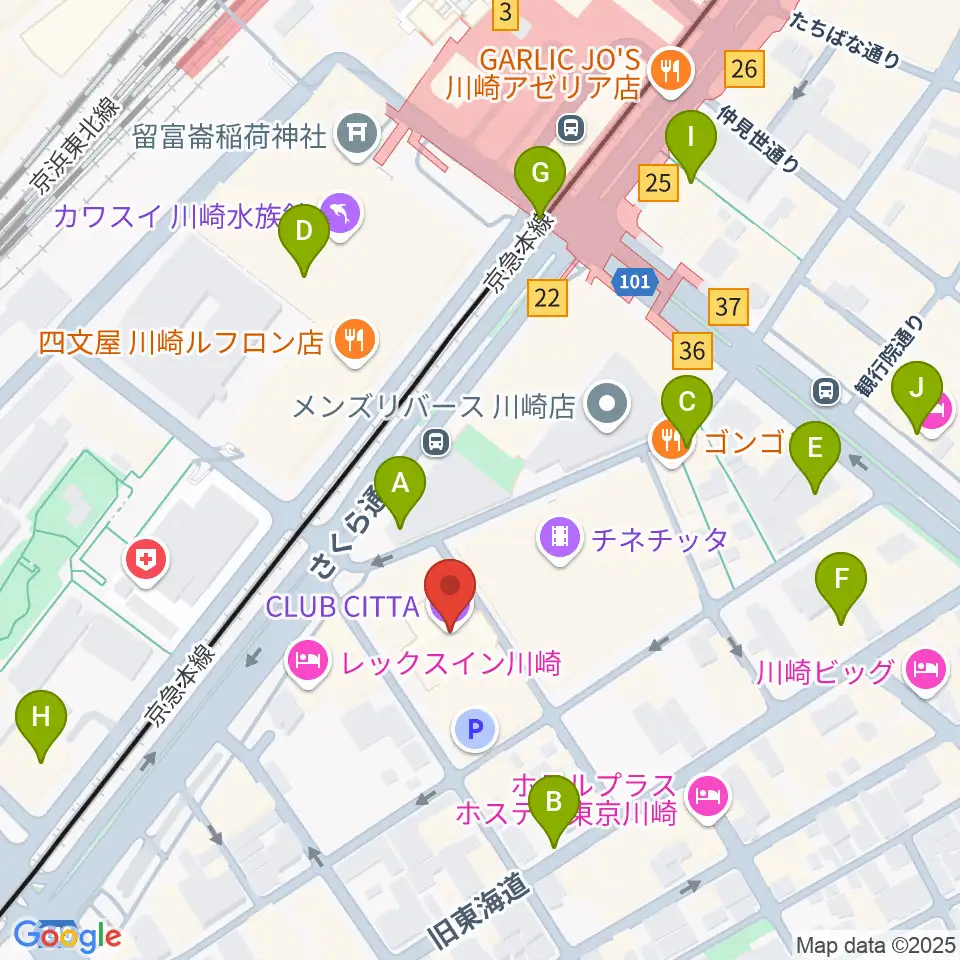クラブチッタ周辺のコンビニエンスストア一覧地図