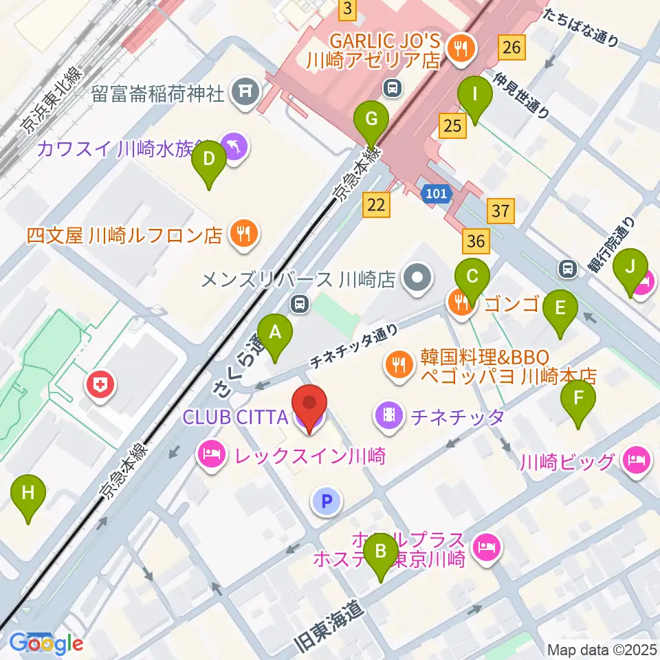 クラブチッタ周辺のコンビニエンスストア一覧地図