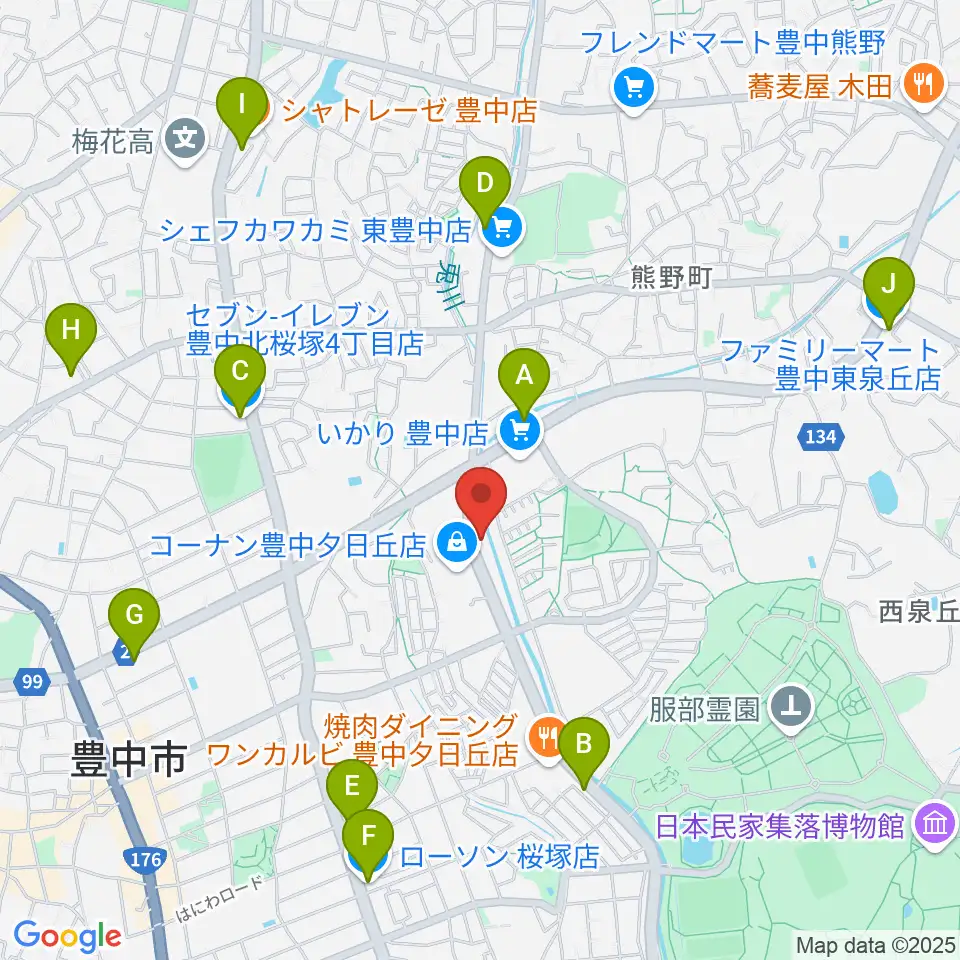ルビーノ音楽教室周辺のコンビニエンスストア一覧地図