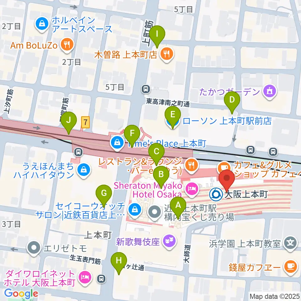 小阪楽器 上本町近鉄店周辺のコンビニエンスストア一覧地図