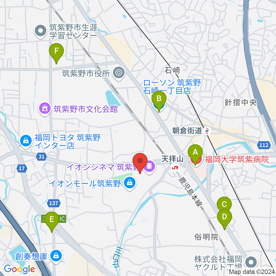 島村楽器 イオンモール筑紫野店周辺のコンビニエンスストア一覧地図