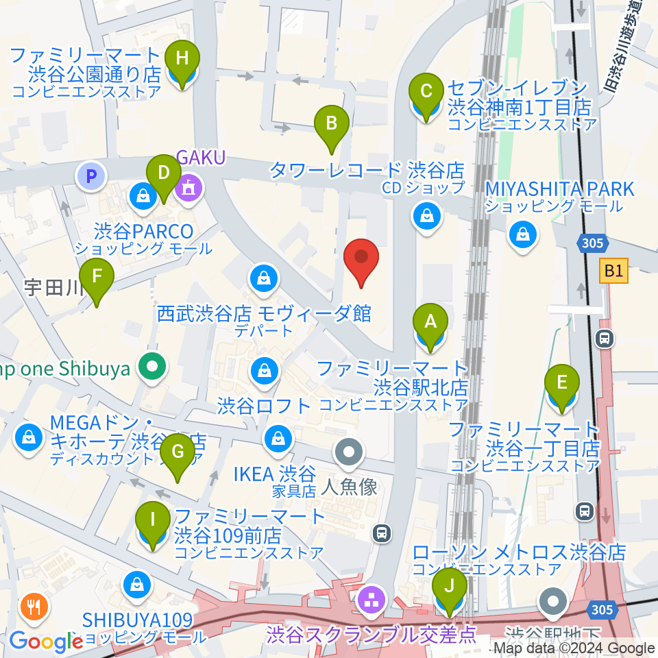 HMV&BOOKS SHIBUYA周辺のコンビニエンスストア一覧地図