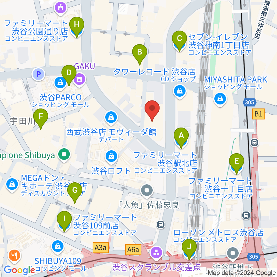 HMV&BOOKS SHIBUYA周辺のコンビニエンスストア一覧地図