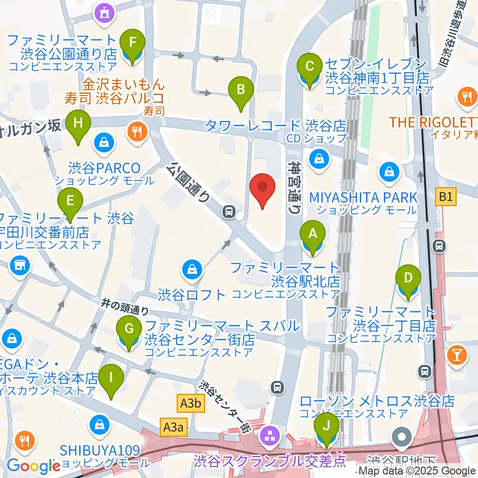 HMV&BOOKS SHIBUYA周辺のコンビニエンスストア一覧地図