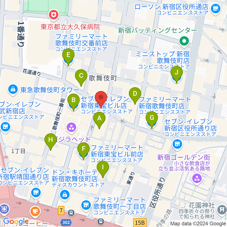 新宿ロフト周辺のコンビニエンスストア一覧地図