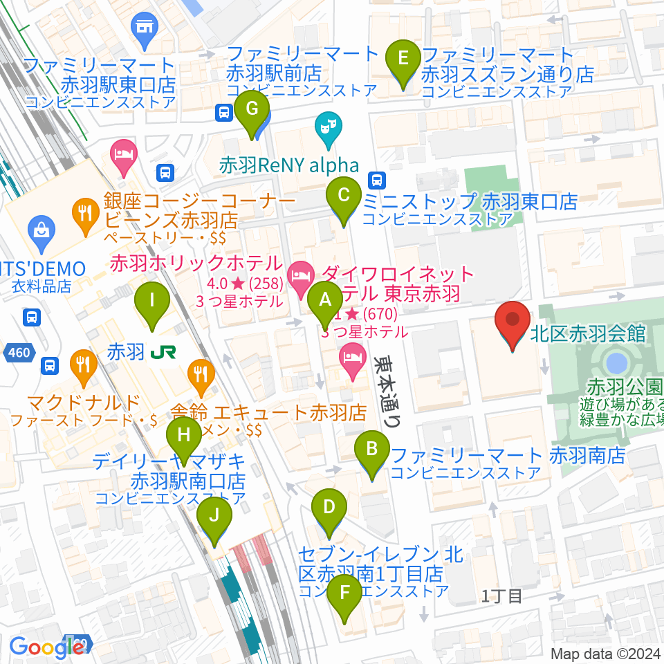 赤羽会館周辺のコンビニエンスストア一覧地図