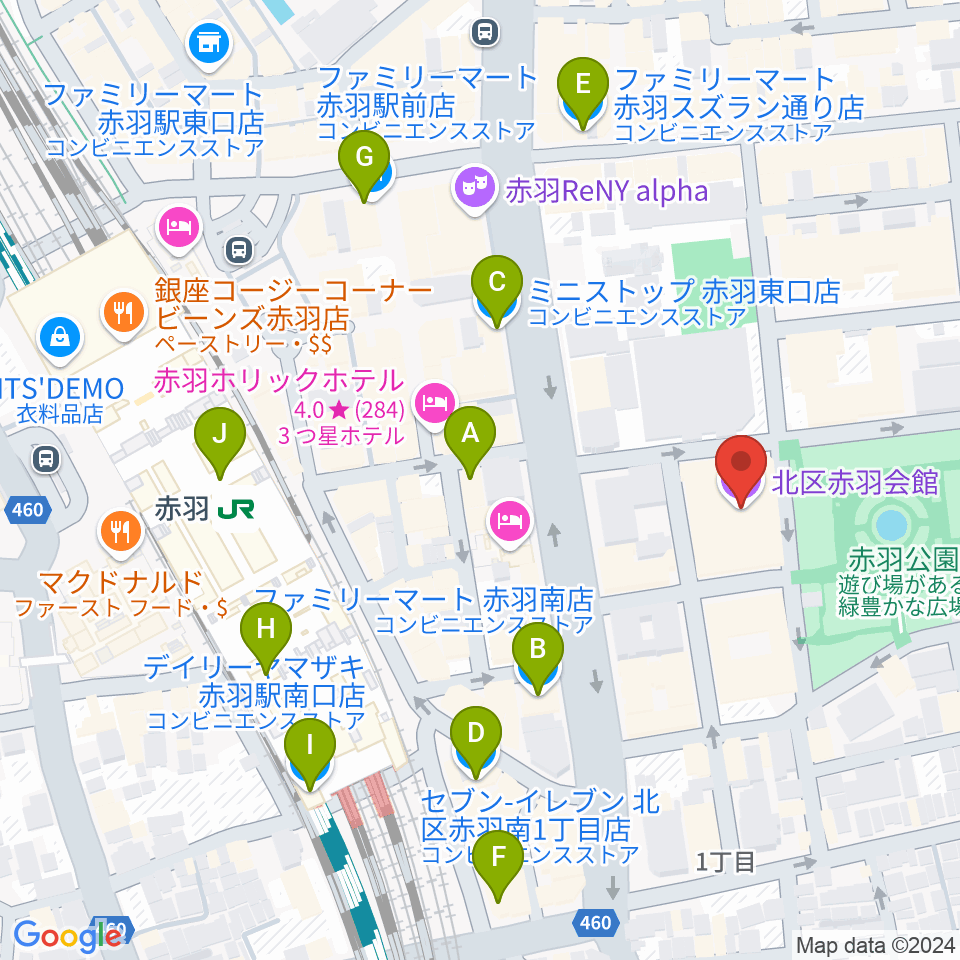 赤羽会館周辺のコンビニエンスストア一覧地図