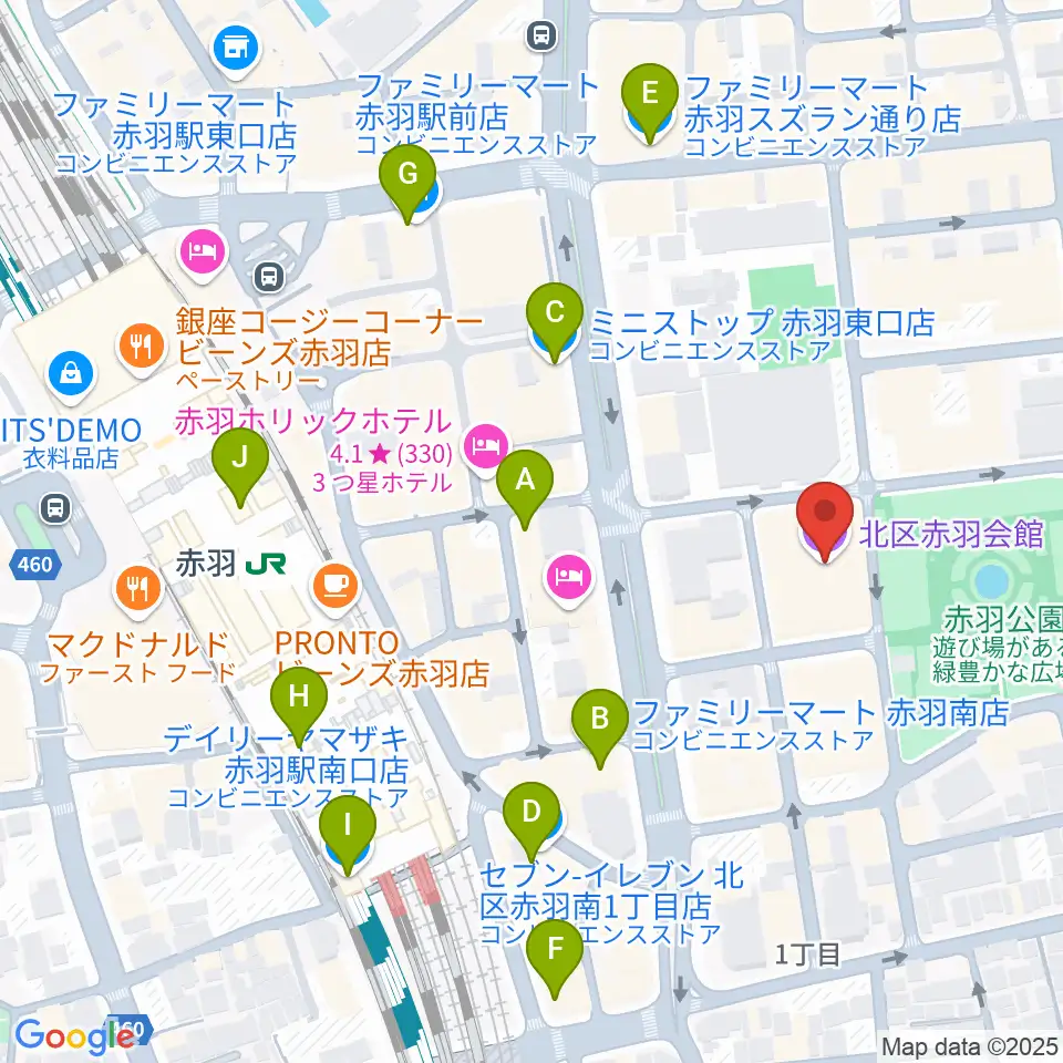 赤羽会館周辺のコンビニエンスストア一覧地図