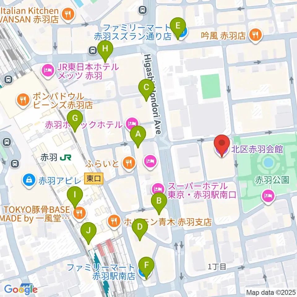 赤羽会館周辺のコンビニエンスストア一覧地図