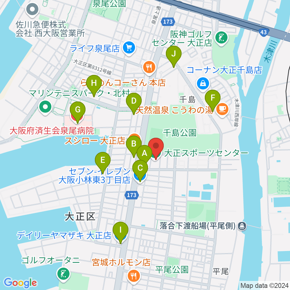 アゼリア大正ホール周辺のコンビニエンスストア一覧地図