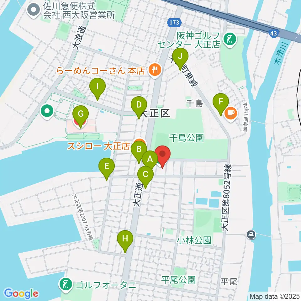 アゼリア大正ホール周辺のコンビニエンスストア一覧地図