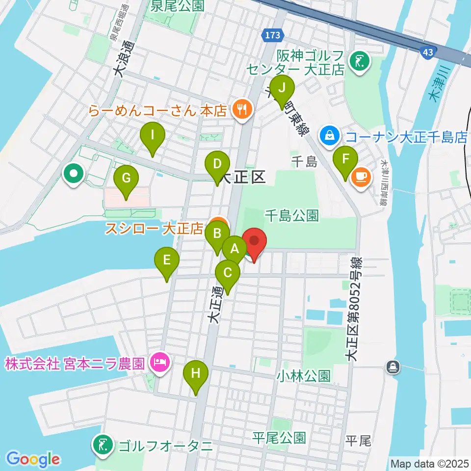アゼリア大正ホール周辺のコンビニエンスストア一覧地図