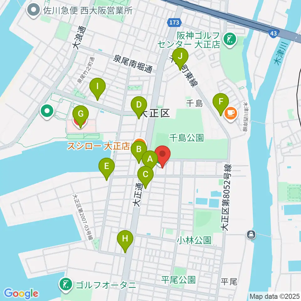 アゼリア大正ホール周辺のコンビニエンスストア一覧地図