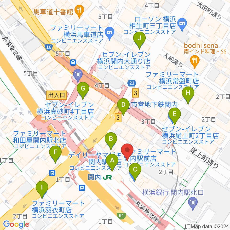 横浜B.B.STREET周辺のコンビニエンスストア一覧地図