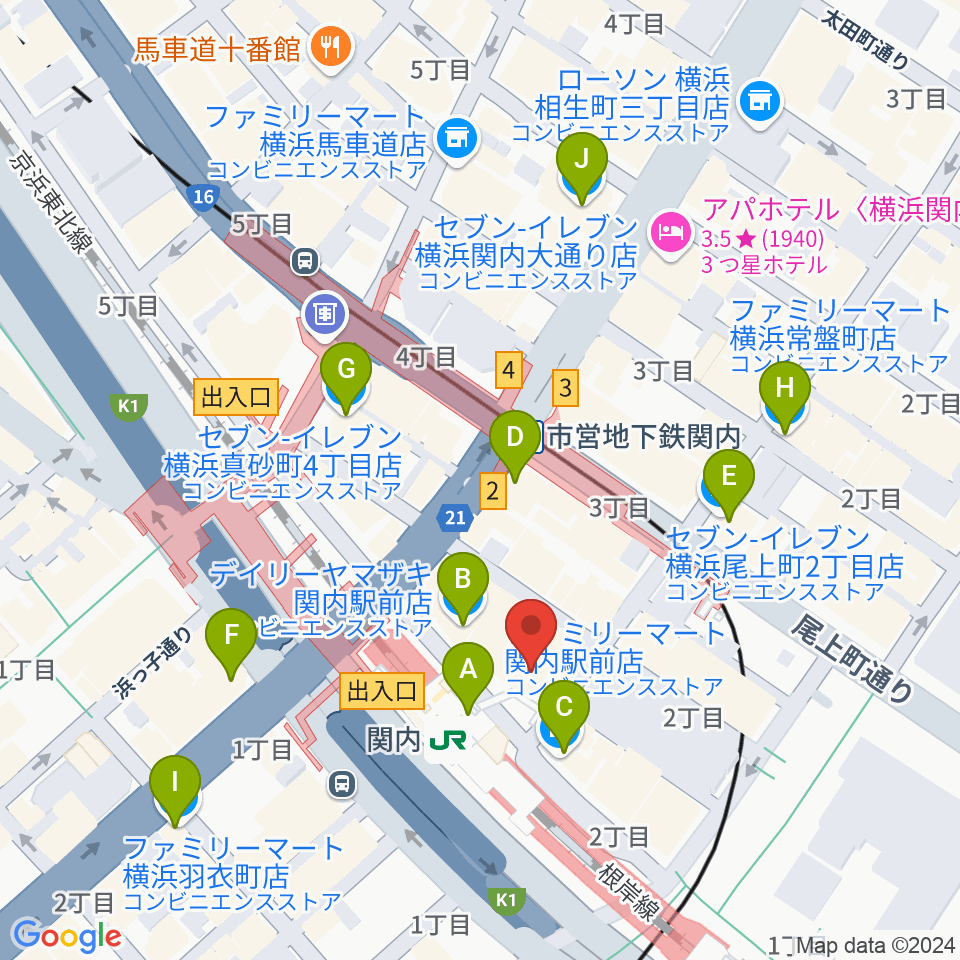 横浜B.B.STREET周辺のコンビニエンスストア一覧地図