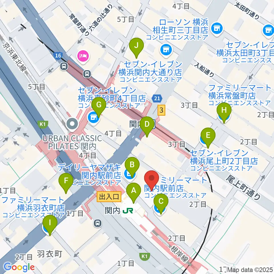 横浜B.B.STREET周辺のコンビニエンスストア一覧地図