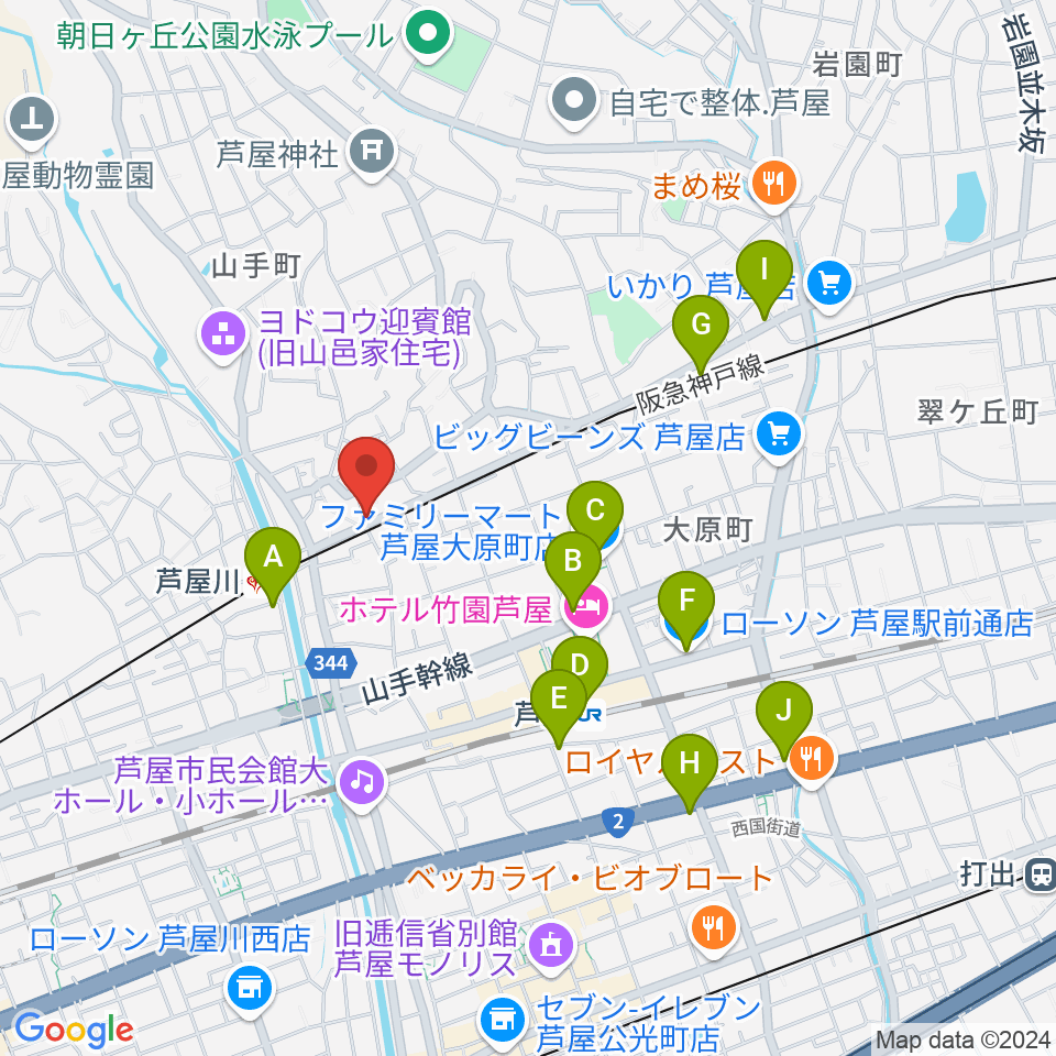 芦屋サロン・クラシック周辺のコンビニエンスストア一覧地図