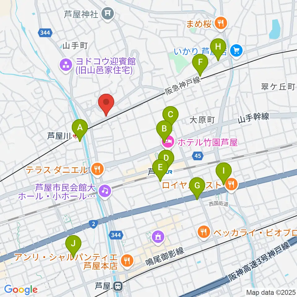 芦屋サロン・クラシック周辺のコンビニエンスストア一覧地図