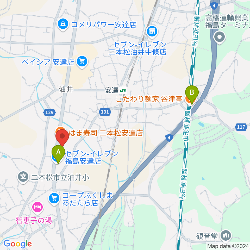 二本松市安達文化ホール周辺のコンビニエンスストア一覧地図