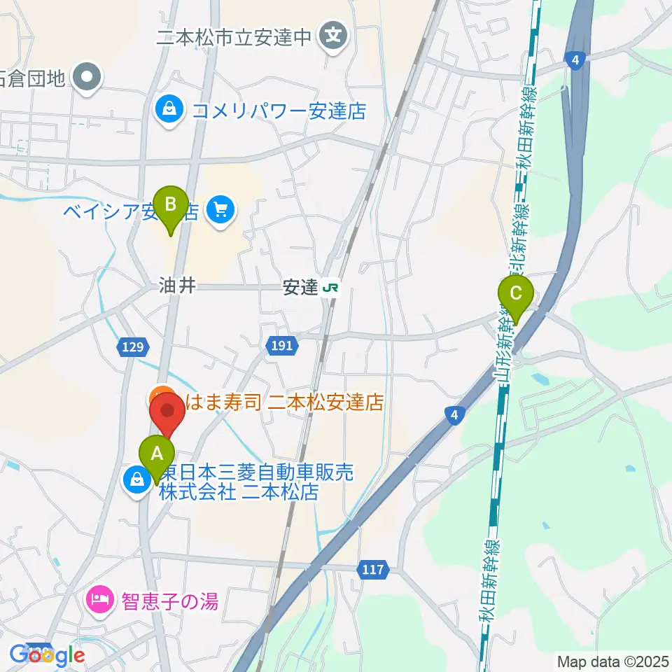 二本松市安達文化ホール周辺のコンビニエンスストア一覧地図