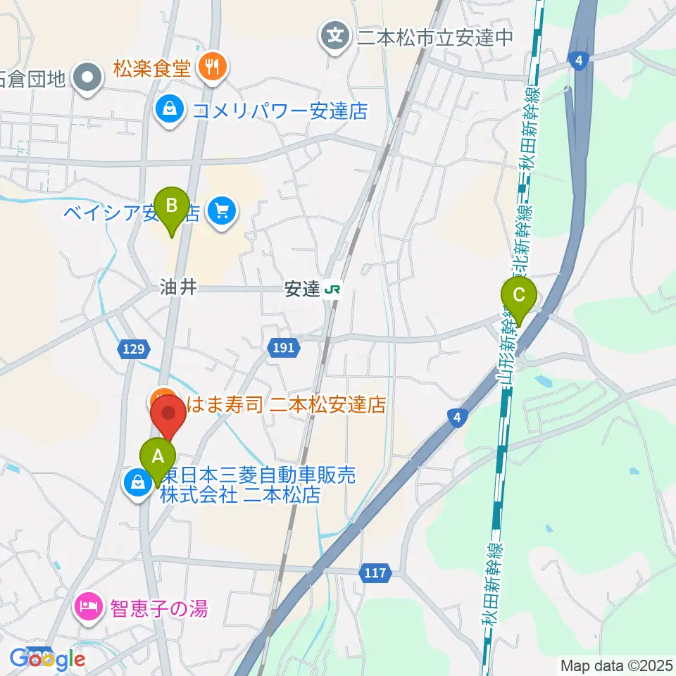 二本松市安達文化ホール周辺のコンビニエンスストア一覧地図