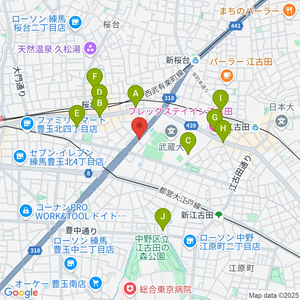 トーン音楽教室 練馬桜台校周辺のコンビニエンスストア一覧地図