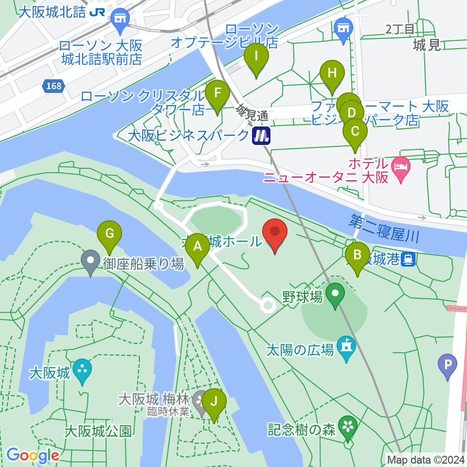 大阪城ホール周辺のコンビニエンスストア一覧地図