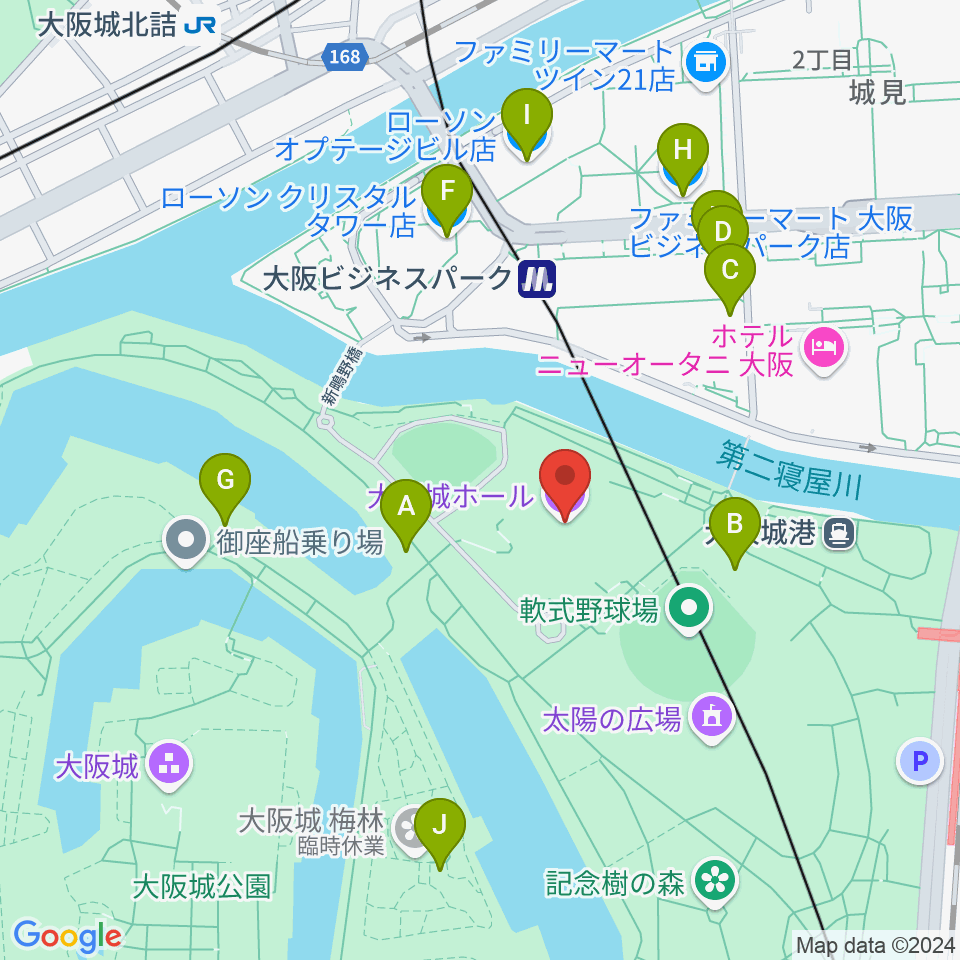 大阪城ホール周辺のコンビニエンスストア一覧地図