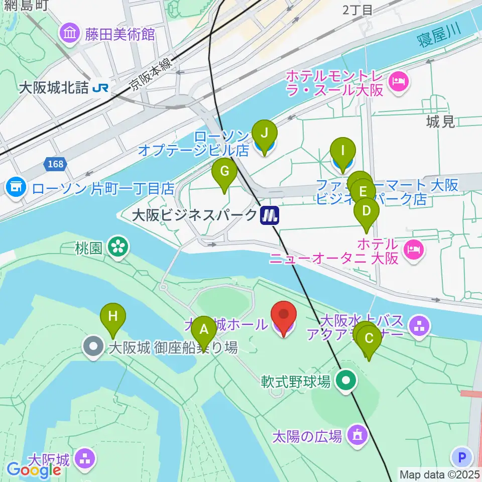 大阪城ホール周辺のコンビニエンスストア一覧地図
