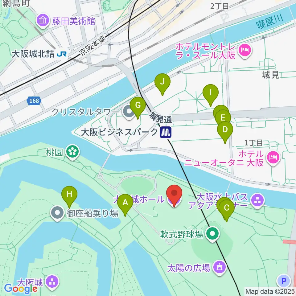 大阪城ホール周辺のコンビニエンスストア一覧地図