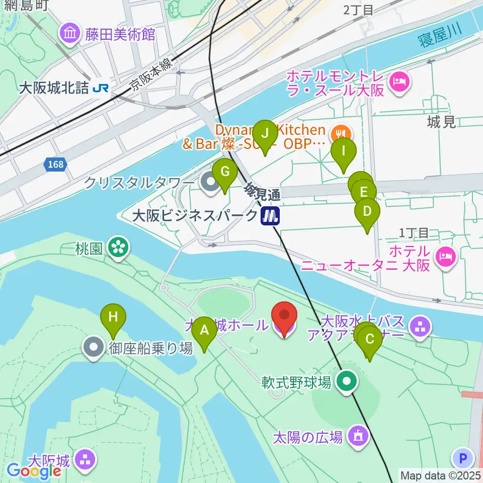 大阪城ホール周辺のコンビニエンスストア一覧地図
