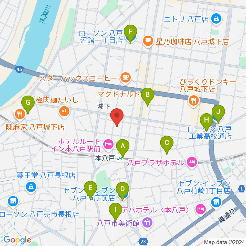 デーリー東北ホール周辺のコンビニエンスストア一覧地図