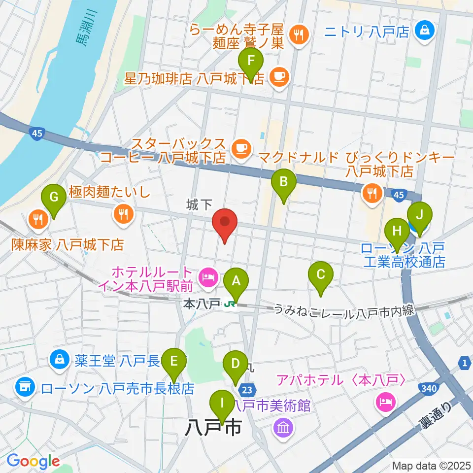 デーリー東北ホール周辺のコンビニエンスストア一覧地図