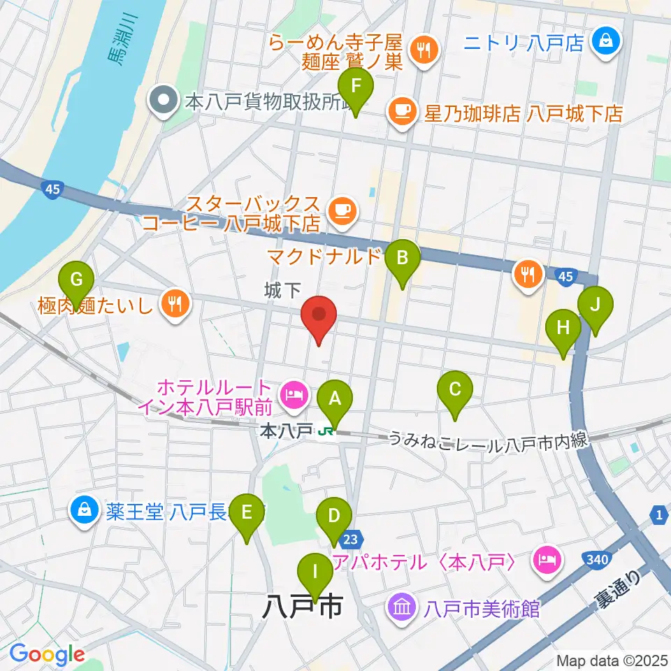 デーリー東北ホール周辺のコンビニエンスストア一覧地図