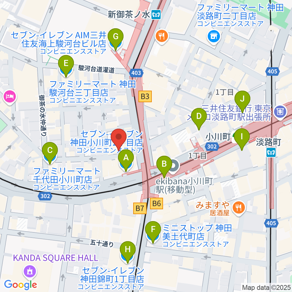 アーティファクト・ミュージックスクール周辺のコンビニエンスストア一覧地図