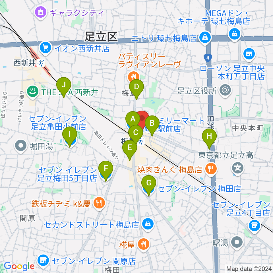 梅島Hugo周辺のコンビニエンスストア一覧地図