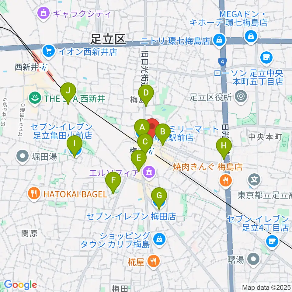 梅島Hugo周辺のコンビニエンスストア一覧地図