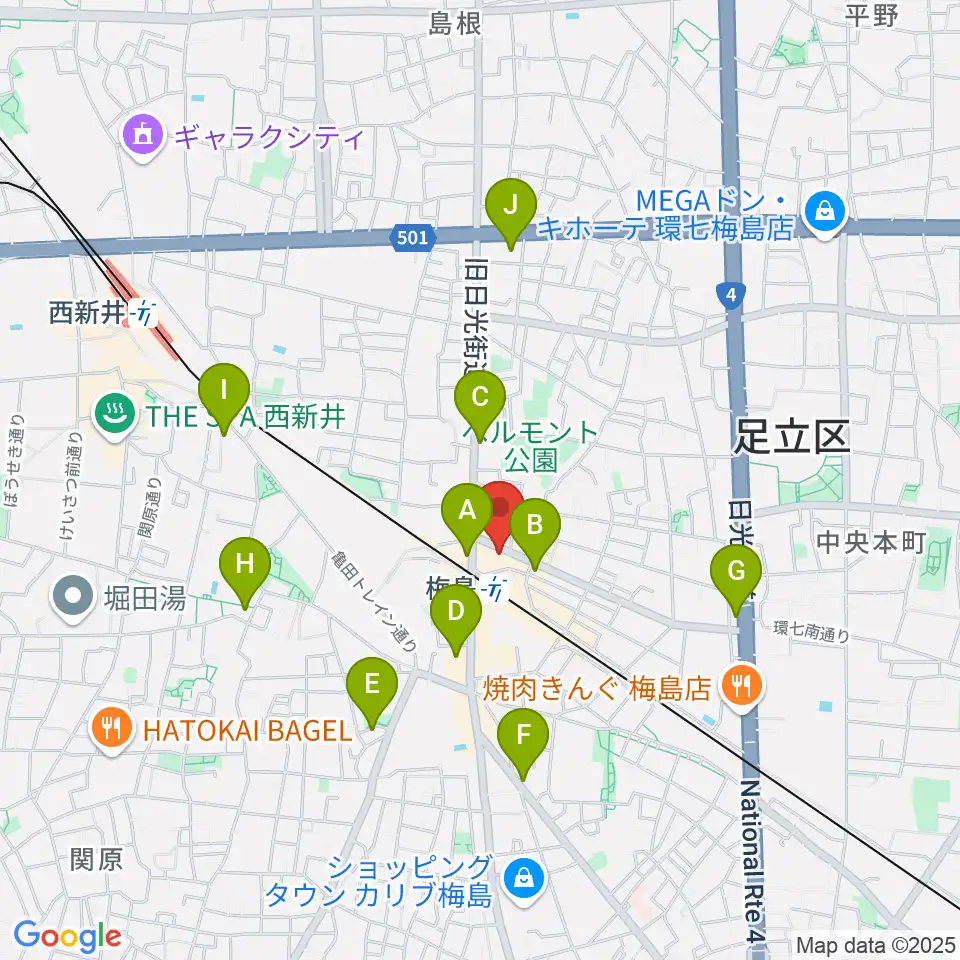 梅島Hugo周辺のコンビニエンスストア一覧地図
