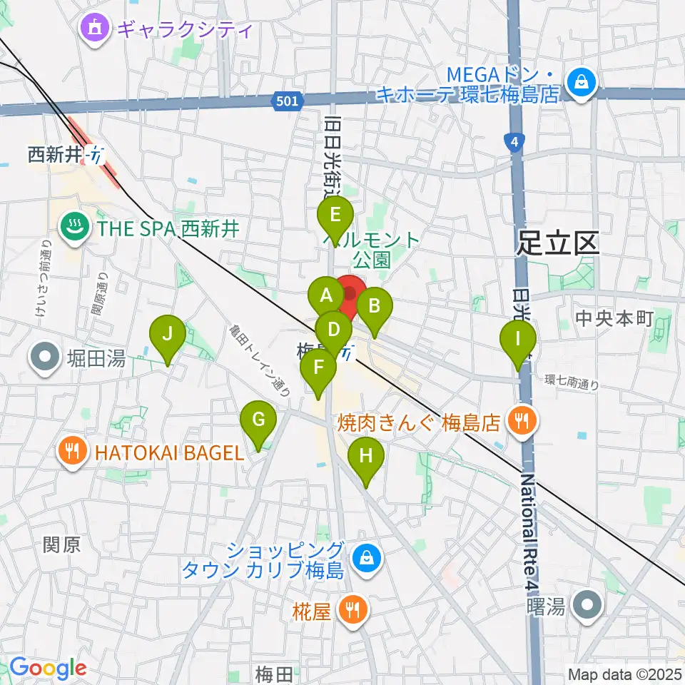梅島Hugo周辺のコンビニエンスストア一覧地図