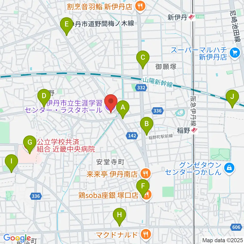 ラスタホール(伊丹市立生涯学習センター) 周辺のコンビニエンスストア一覧地図