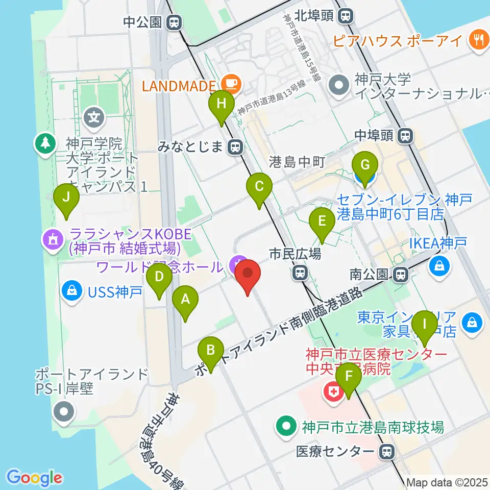 ワールド記念ホール周辺のコンビニエンスストア一覧地図